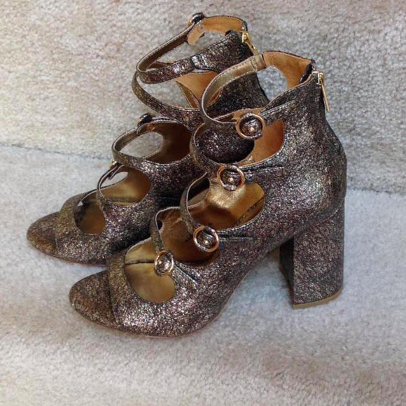 New Joie Laina Metallic Leather Heeled Sandals Retro Vintage Vibes - Picture 5 of 8
